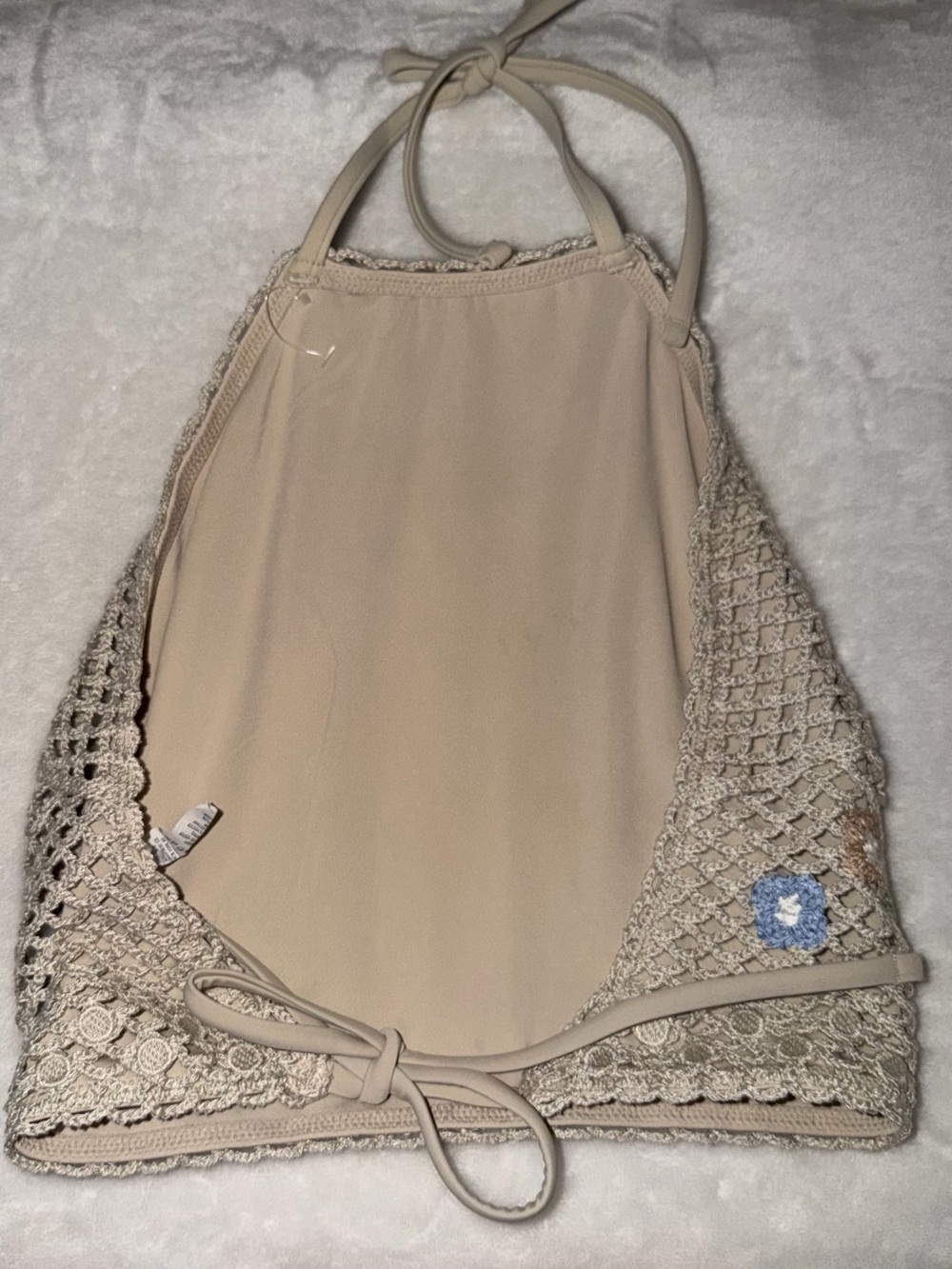Aerie Beige Crochet Floral Halter Top - Picture 2 of 3